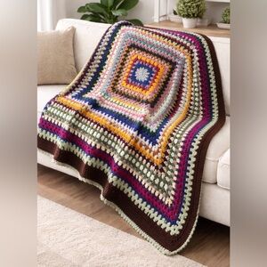52” NWT Granny Square Blanket Handmade Crochet